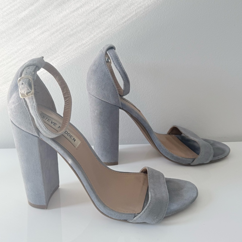 Steve Madden Dusty Blue Suede Ankle Strap Block Heels Size 7